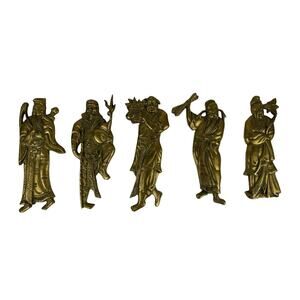 Vintage Chinese Immortals Brass Wall Plaques Lot Of 5 In Pre Owned Condition